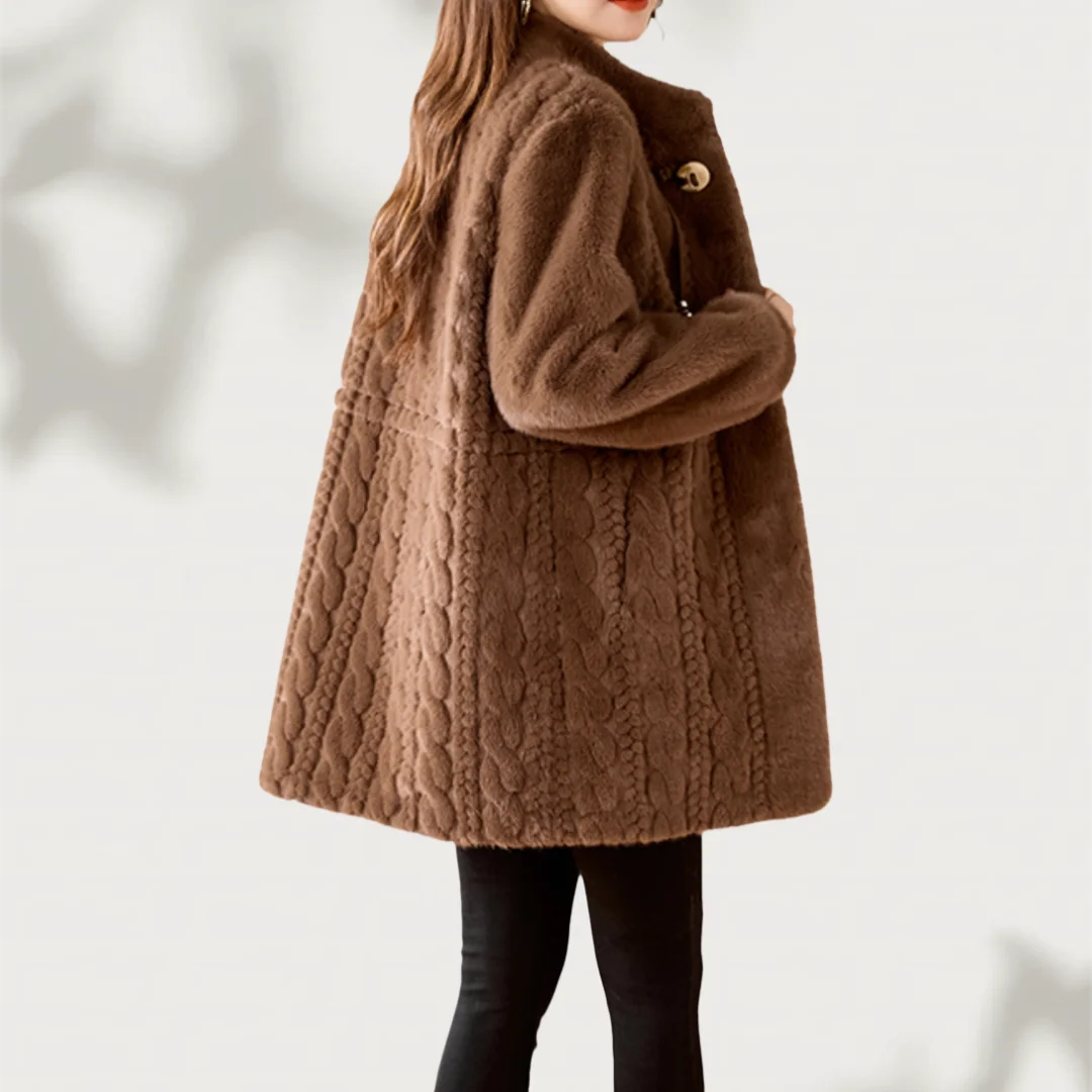 Women's Winter Small Stand Collar Waist Warm Imitation Fur Jacket