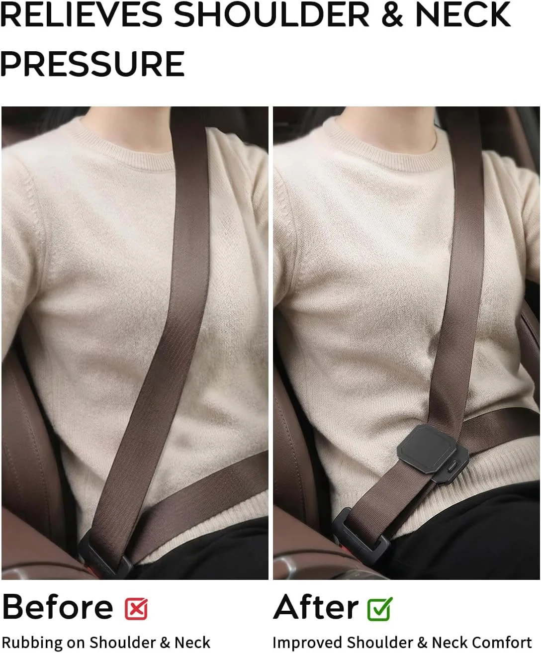 Car Seat Belt Comfort Clip, Adult Neck Relief & Shoulder Protector, Anti-Slip Snap, Universal for Compact Cars SUV MPV 2/4CPS