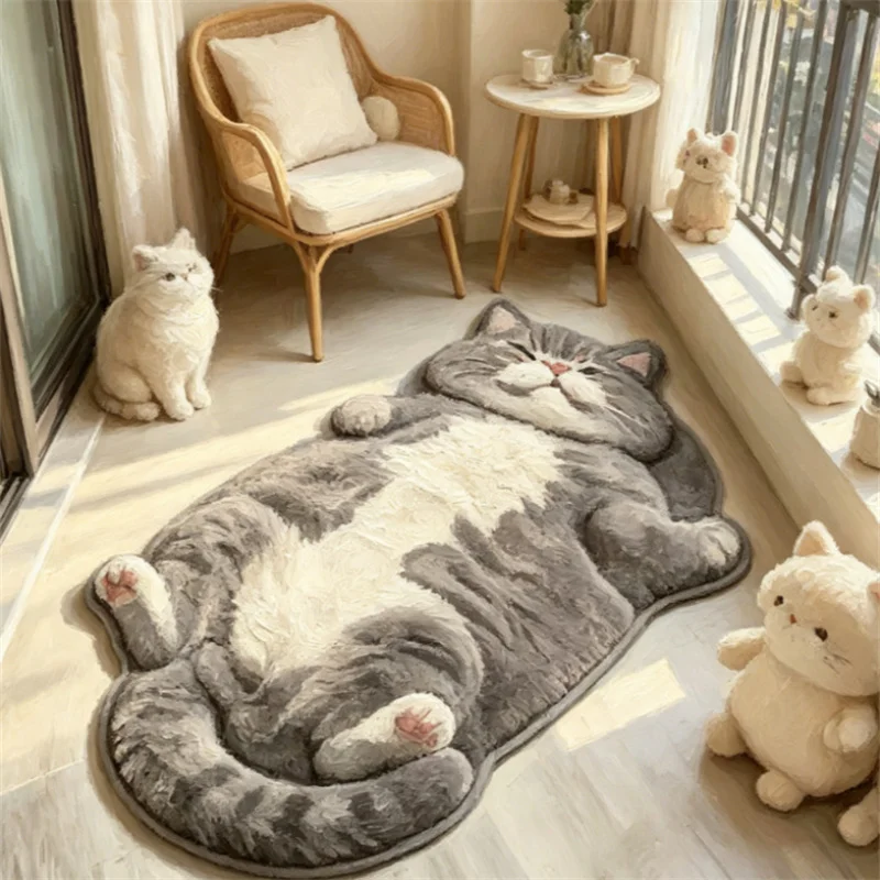 40x60cm Cartoon Cat Shaped Bathroom Carpet Imitation Cashmere Absorbent Quick Dry Anti-Slip Foot Pad Simple Bathroom Mat Design