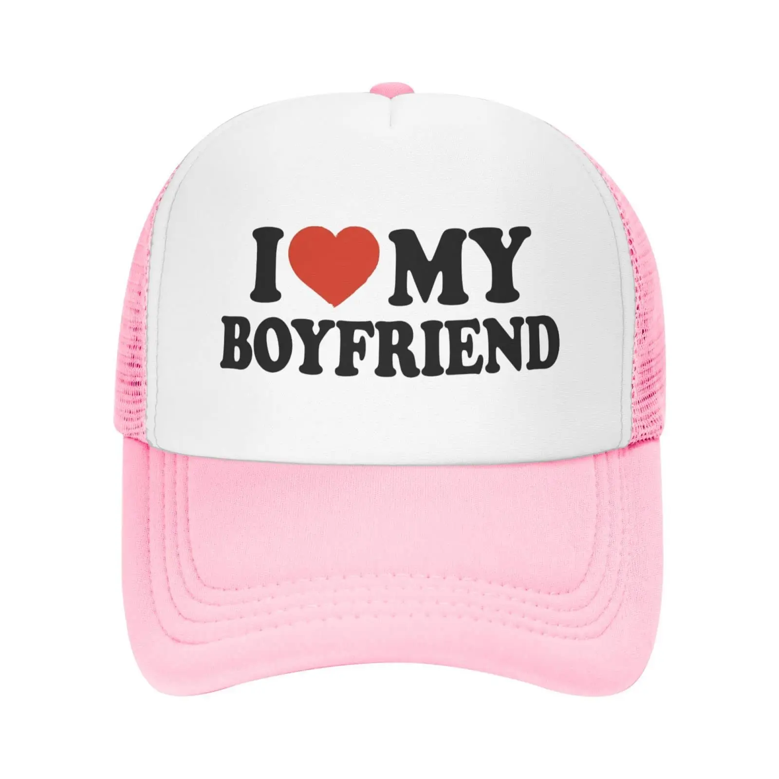 I Love Heart My Boyfriend Hat Unisex Adult Trucker Hats Adjustable Cap for Adults Classic Fishing Caps Pink