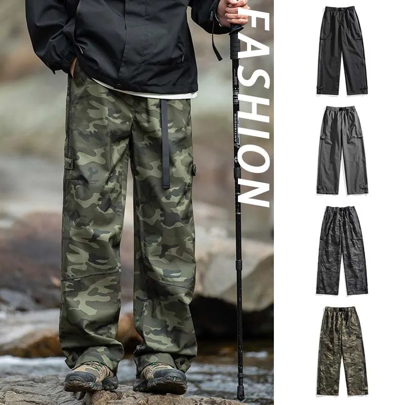 

American Splicing Design Pants Camouflage Men Hiking Pants Waterproof Cargo Pants Side Zipper Loose Straight Military Trousers