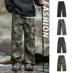 American Splicing Design Pants Camouflage Men Hiking Pants Waterproof Cargo Pants Side Zipper Loose Straight Military Trousers