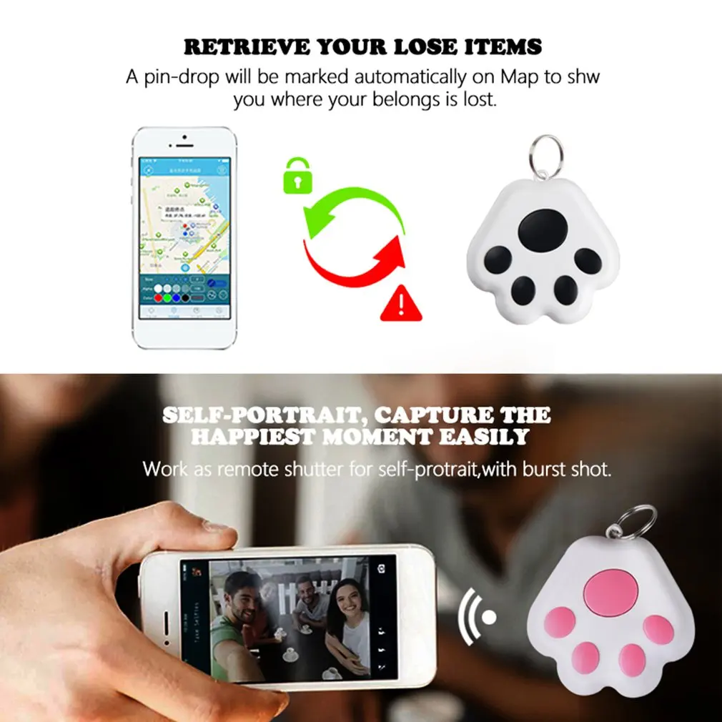 Dog Paw Shape Mini Smart GPS Tracker Keys Finder Locator Bluetooth Anti Lost Alarm Sensor Device Tracker For Kids Pets Luggage