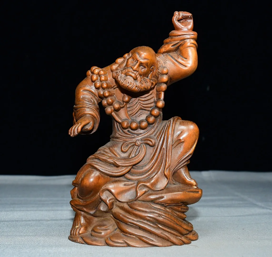 High-quality small-leaved juniper wood Bodhidharma figurine