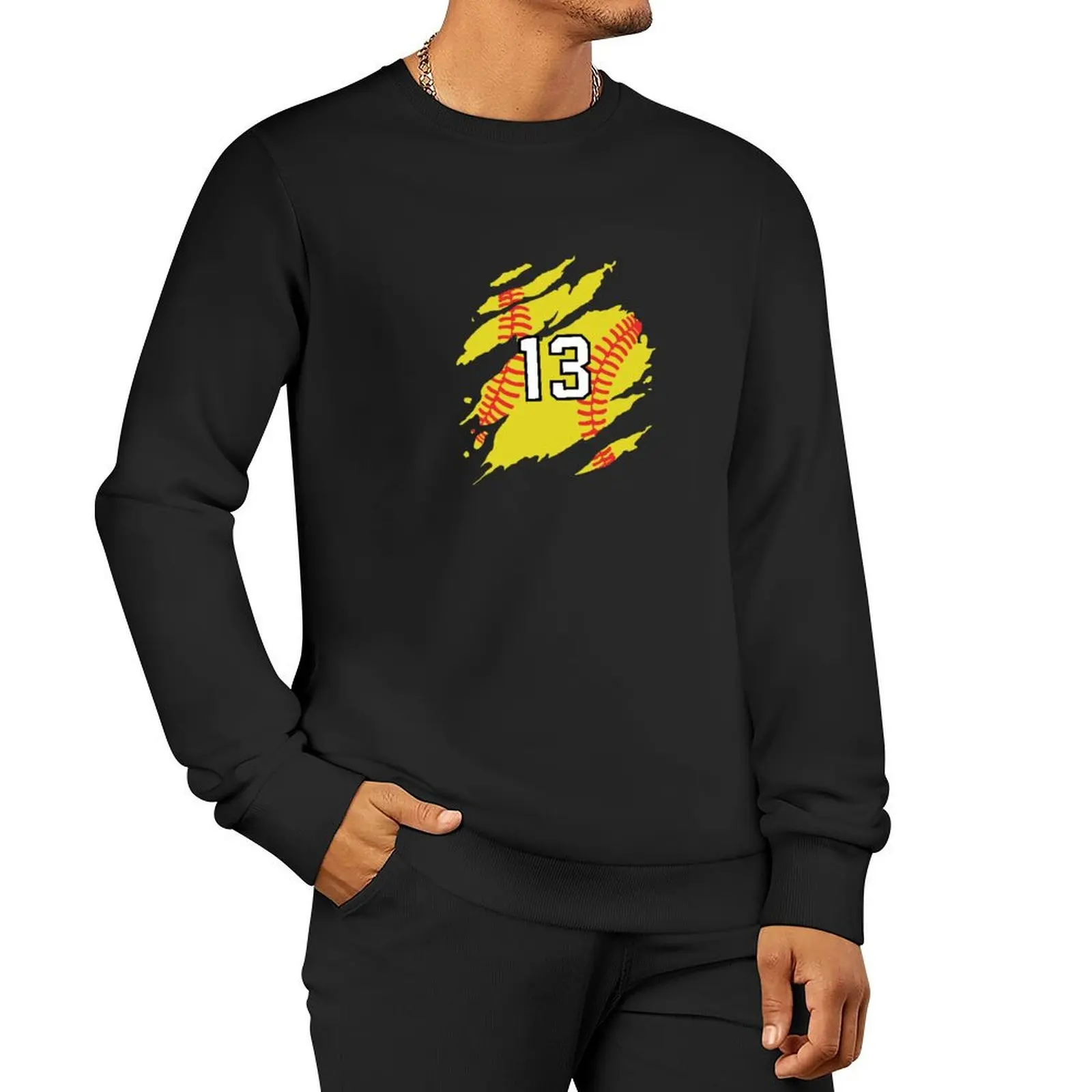

Softball Player Distressed Jersey Number #13 Pullover Hoodie male clothes korean clothes hooded sweatshirt for men