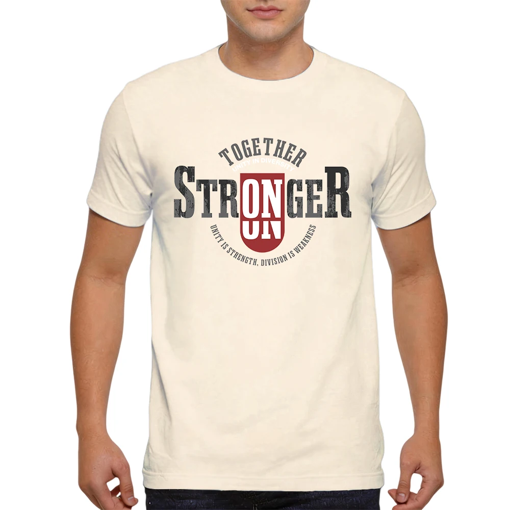 Mens 100% Cotton T Shirt Together Stronger Unity Slogan Distressed Badge Print Casual Breathable Vintage Short Sleeve Daily Wear