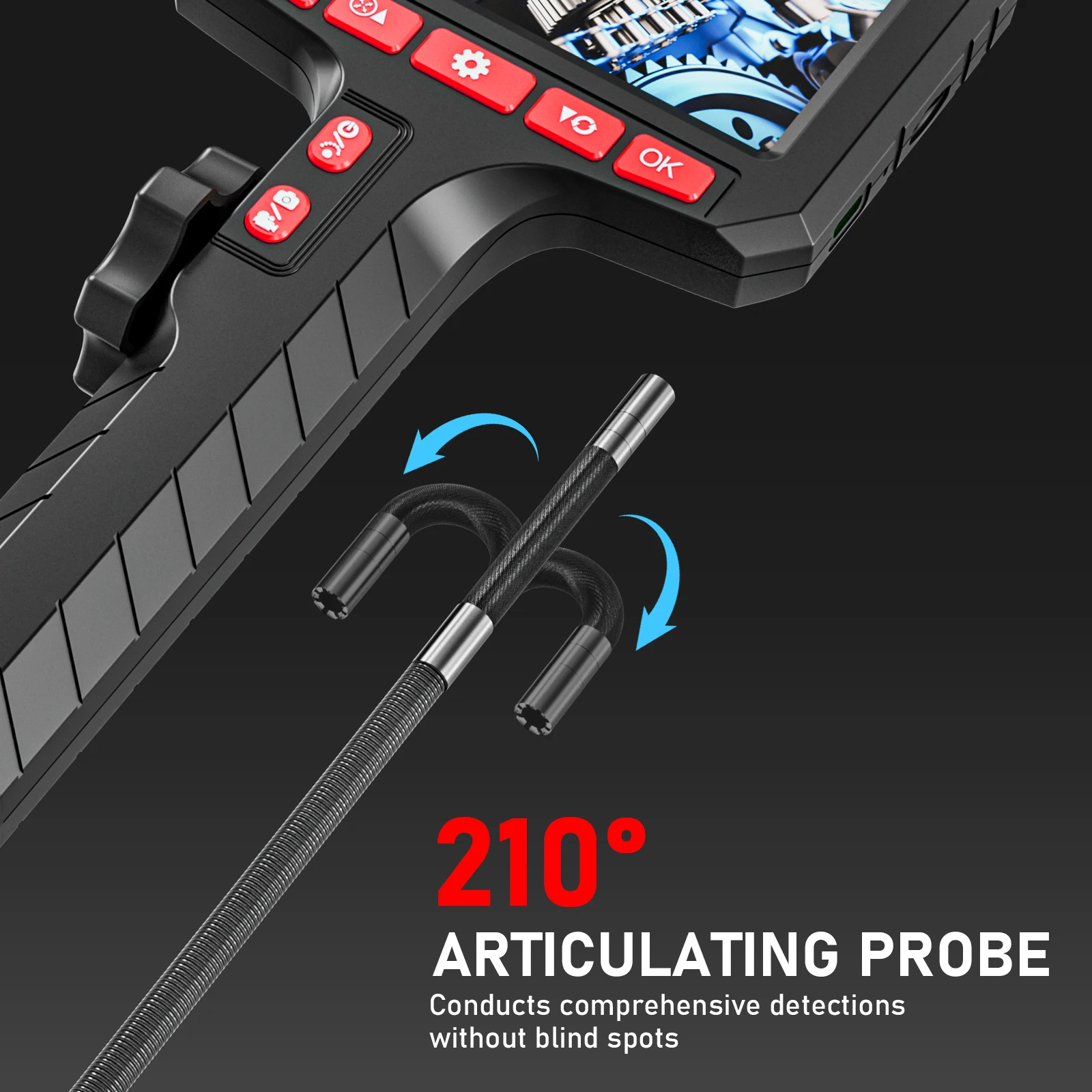 3.9mm 5 Million Pixels HD Two-Way Rotary 360° Industrial Piping Endoscope Camera Borescope Inspection With 5.0 Inch