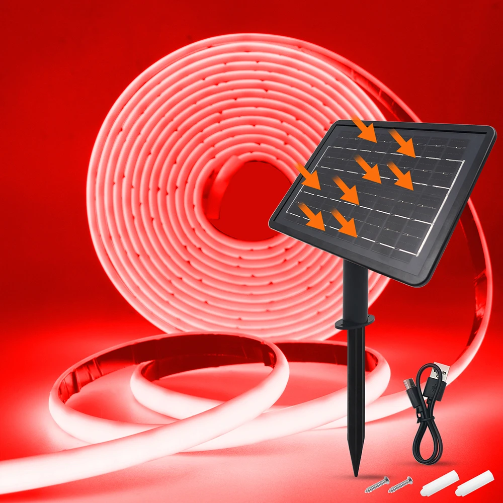 HAGAHA Solar-Neonlichtstreifen, 24 V, COB, wasserdicht, IP68, Rot, Grün, Blau, Warmweiß, 320 LEDs/m, flexible, hochdichte Linearbeleuchtung 3