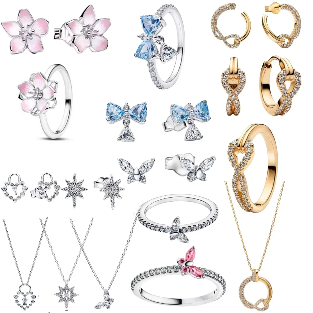 2026 European New Butterfly Flower Heart Star Jewelry Set 925 Sterling Silver Earrings Ring Necklace for Women