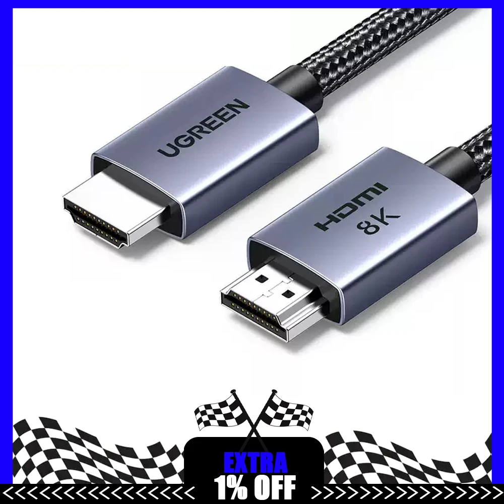 UGREEN 25913 HDMI 2.1 Cable 8m HD171 8K 60Hz Braided Male to Male with Aluminum Shell for TV Monitor Laptop Projector