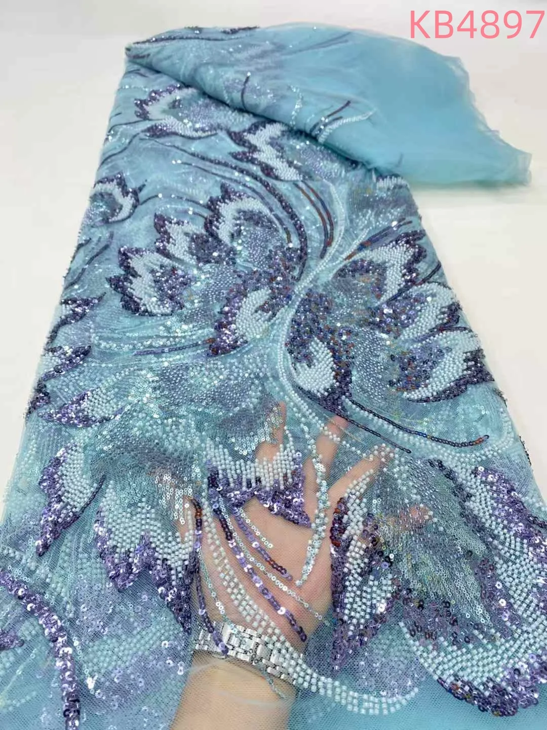 Lantejoulas rendas nigerianas tecido 5 metros net tecido de renda africano 2024 tecido de renda de alta qualidade para costurar roupas kb4897