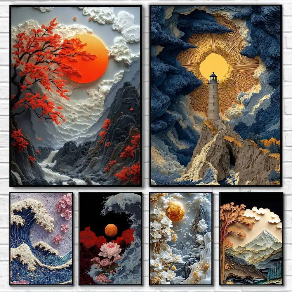 

Eastern Three-dimensional Art Poster Self-adhesive Art Waterproof Paper Sticker Coffee House Bar Room Wall Decor
