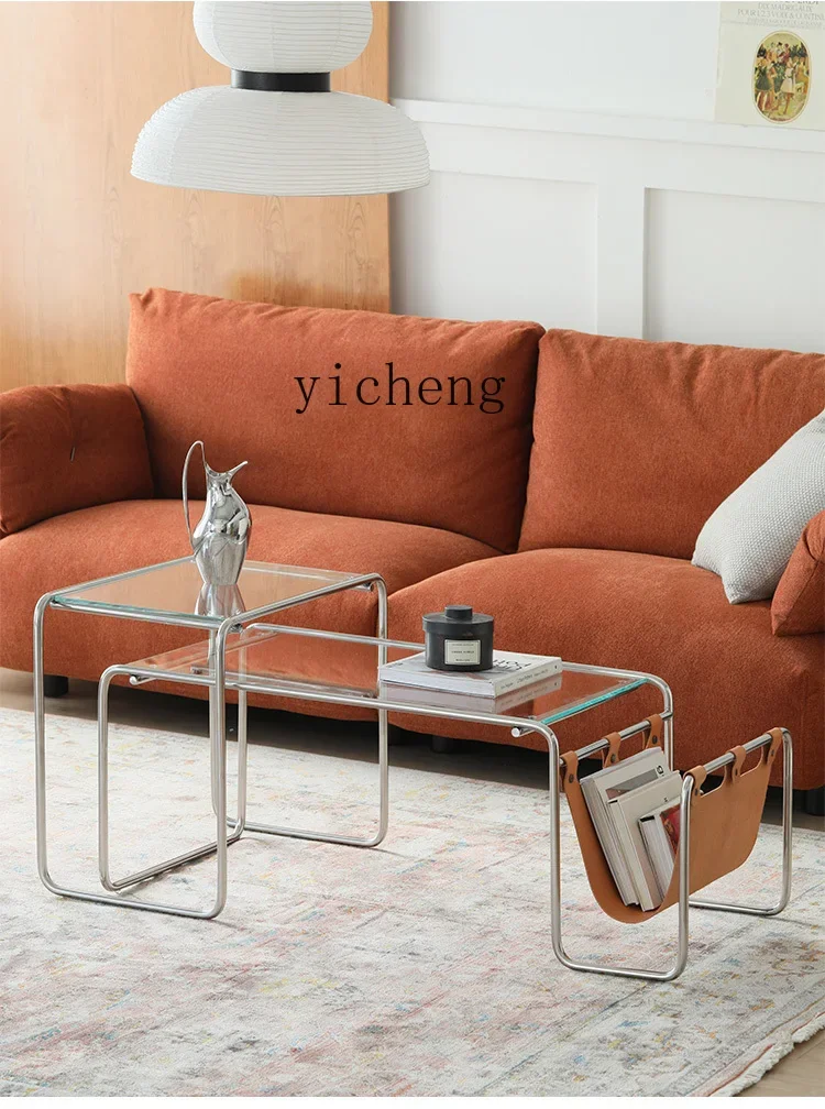 HT Glass Coffee Table Living Room Modern Minimalist Multifunctional Storage Combo Ready to ship and purchase with peace of mind