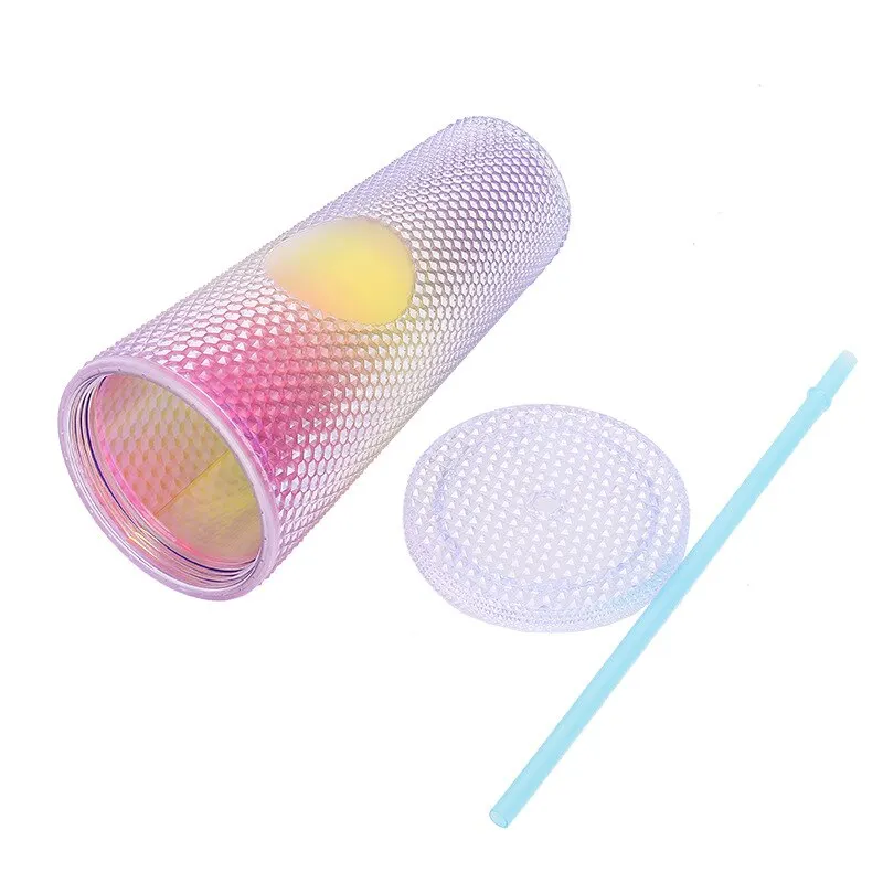 Gradient Plastic Cup Creative Double Straw Plastic Cup Portable Large Capacity Durian Cup Cool Portability Kitchen Product