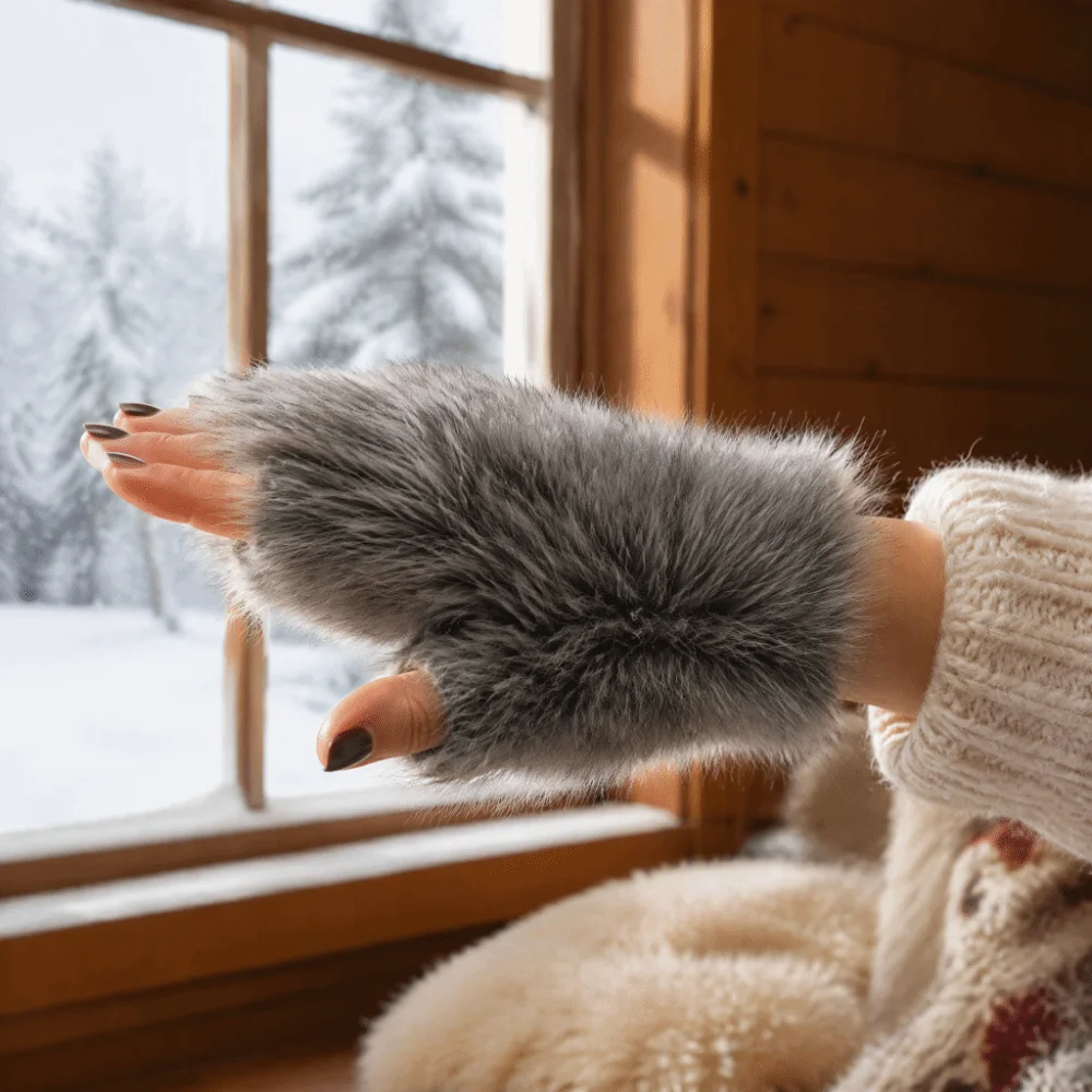 Material Werewolf Paw Mitten Fluffy Texture Hairy Halloween Costume Gloves Lolita Gray Color Cosplay Wolf Claws Carnival Party