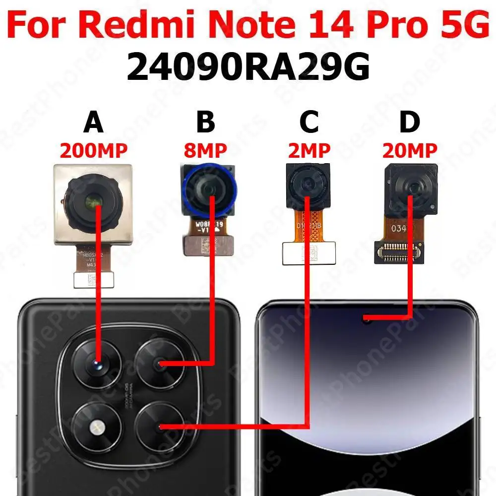 Camera For Xiaomi Redmi Note 14 Pro 14Pro 5G 24090RA29G Rear Backside Front Frontal Selfie Back Camera Module Mobile Phone Parts