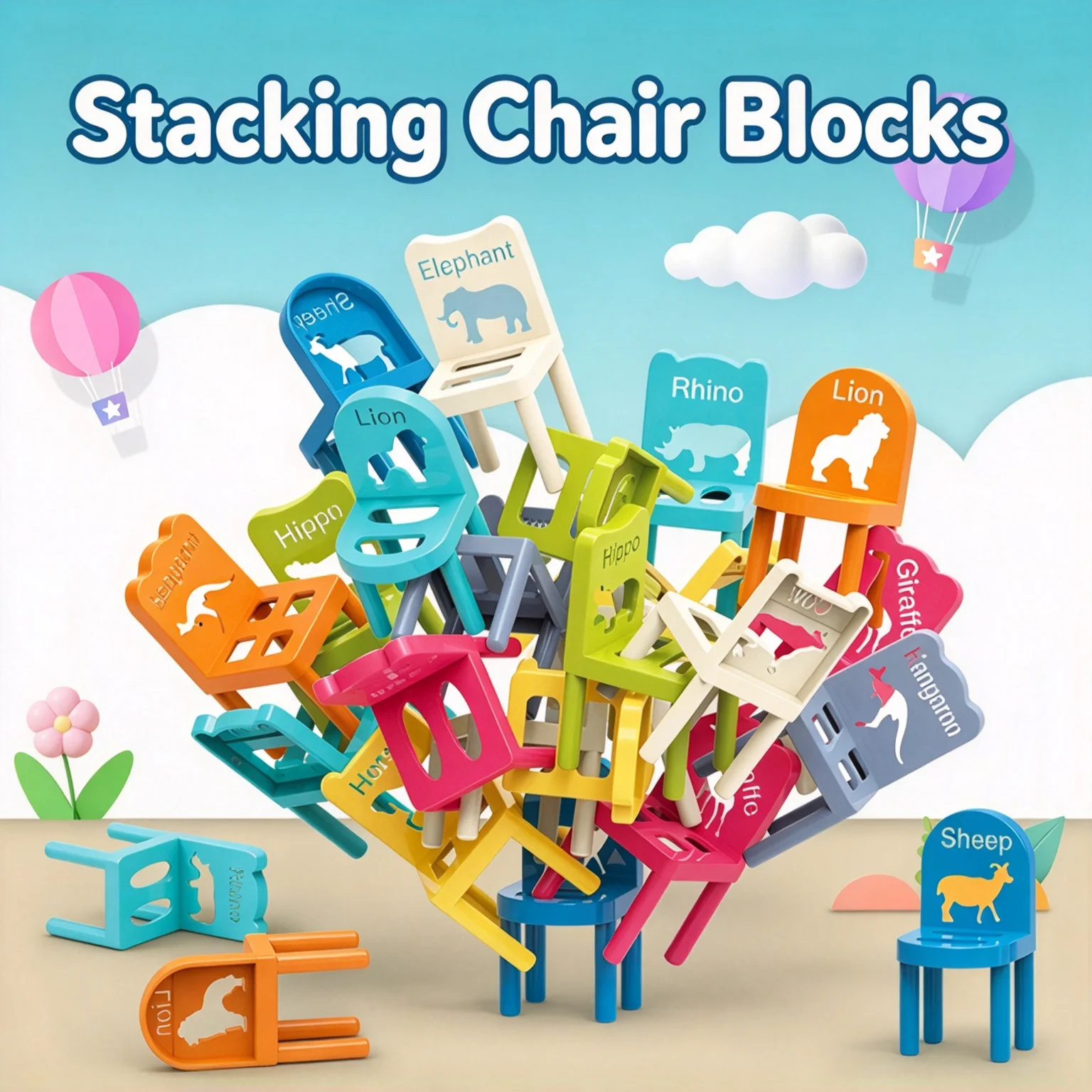 `Chair Stacking Balance Blocks, Kids Stack Game, Colorful Stackable Chairs, Family Interactive Early Educational Play Toy`