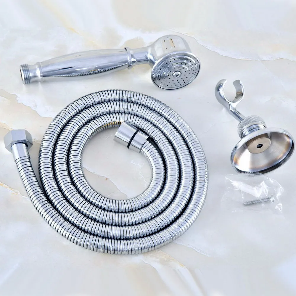 Bathroom Polished Chrome Shower Head Set With shower holder And 1.5 M Plumbing Hose Rainfall hand held Shower Head Water Nhh024