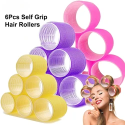 6Pcs Heatless Curls Hair Bangs Volume Self-adhesive Hook & Loops Self Grips Hair Rollers No Heat Hair Curlers DIY Styling Tools