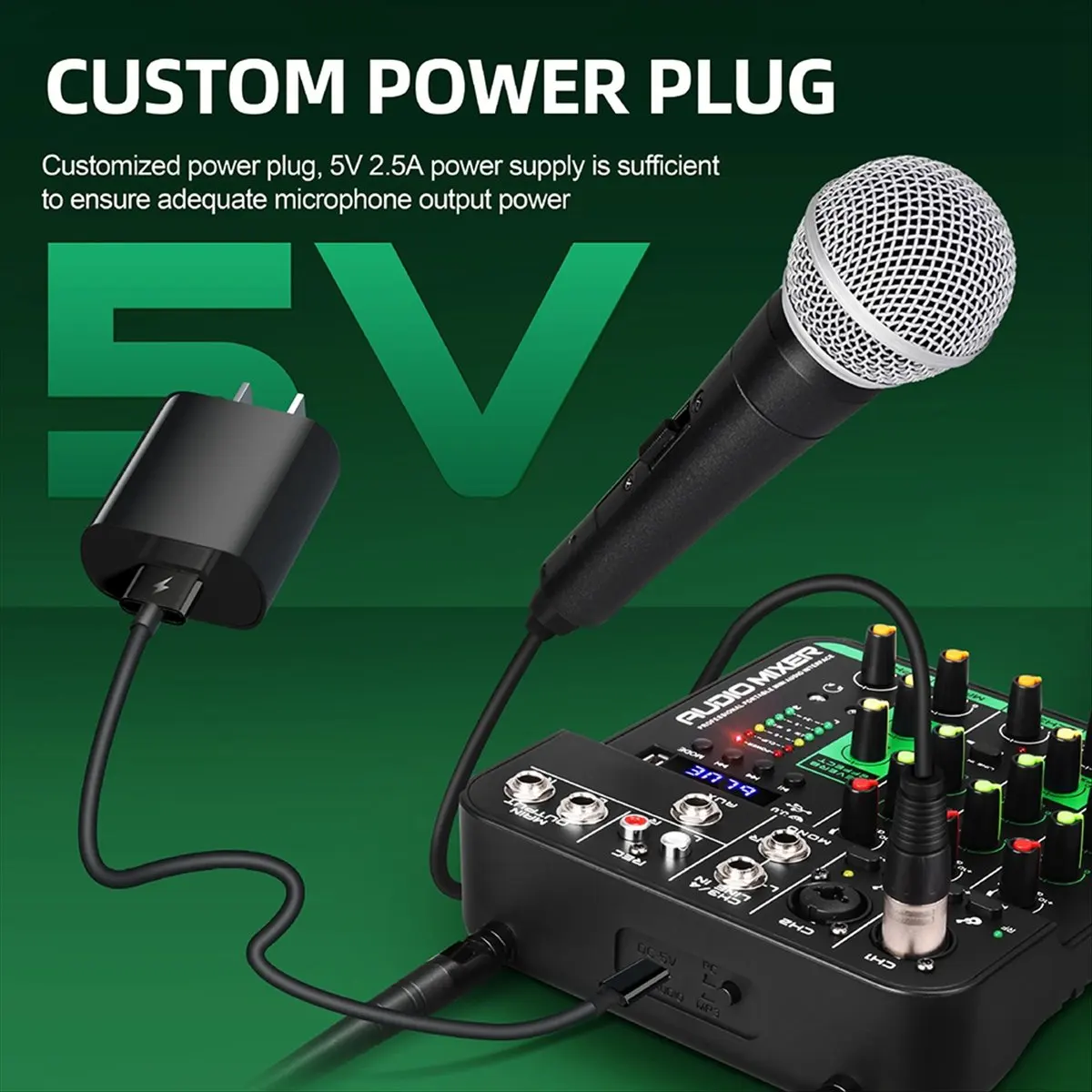 

AS62 Audio Mixer with 2 Wireless Microphone 4 Channel UHF USB Delay Repaeat Effect Sound Mixing Console for PC Recording US