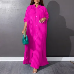 Spring and Autumn Solid Color Long Sleeve Women's Loose Dress Fashion V-neck Button Retro Simple Elegant Women's maxi Dresses