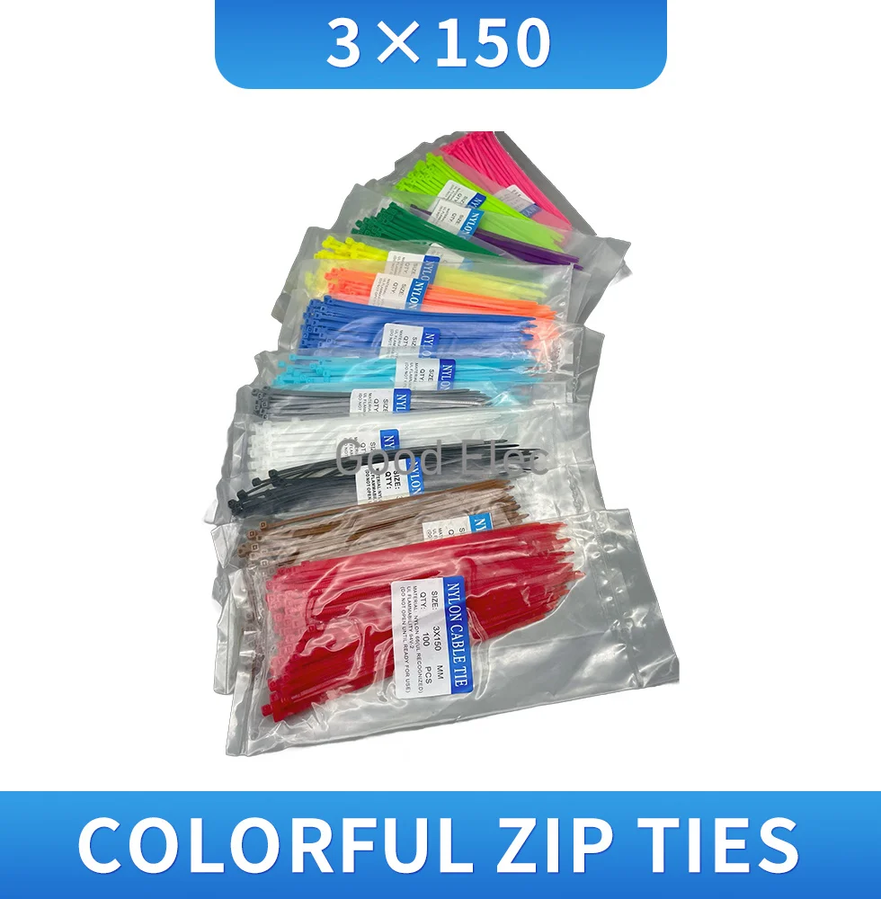 100pcs Colorful 3*150mm width 2.5mm Factory Standard Self-locking Plastic Nylon Cable Ties,Wire Zip Tie