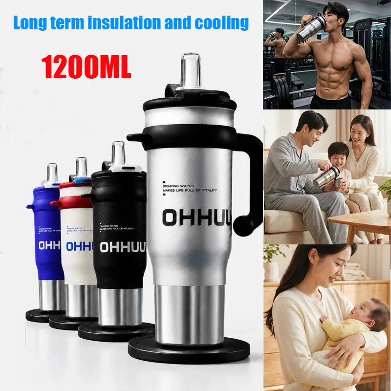 1/2Pcs Tumbler Thermal Insulation Cooling Straw Tumbler Large Capacity Stainless Steel Water Bottle 72 Hours Cold Ultra-Light