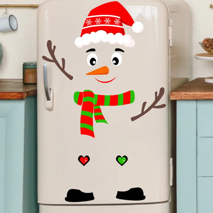 Cartoon Weihnachten Schneemann Wanda uf kleber Küche Kühlschrank Schrank Dekor Wandbild Home Decoration Fenster DIY selbst klebende Abziehbilder – Detail 3