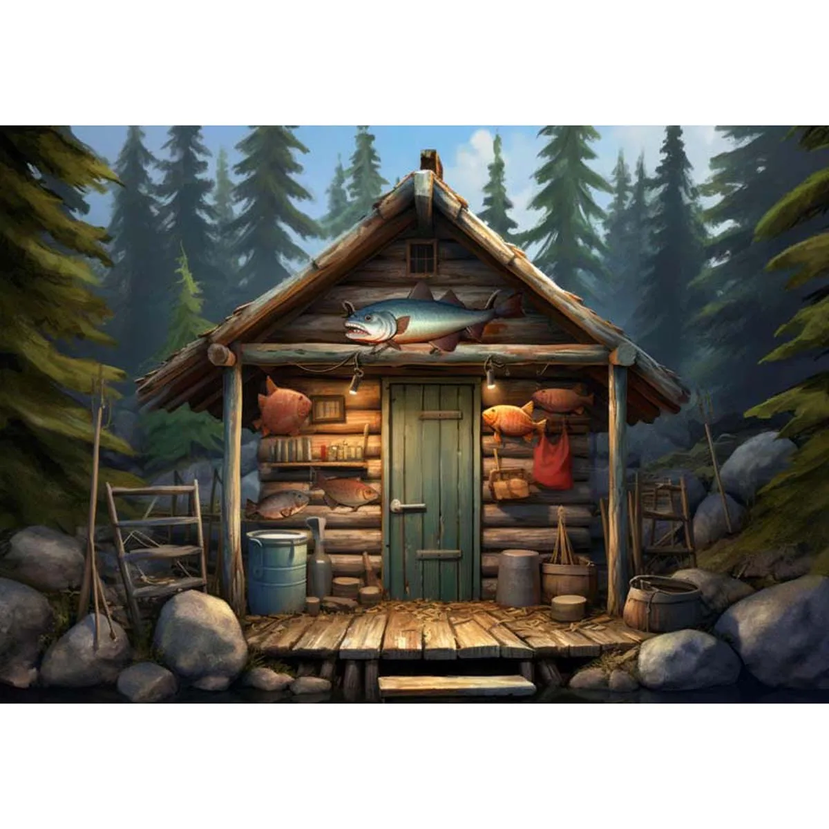 

Allenjoy Fishing Wooden Cabin Bait Shop Backdrop