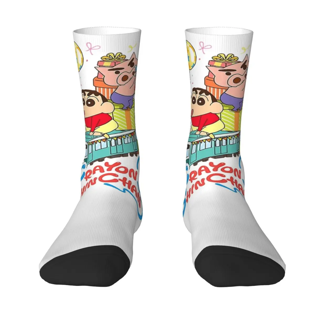 Crayon Shin-chans Stockings train party time Design Funny Socks Winter Anti Bacterial Socks Men's Outdoor Medium Soft Socks