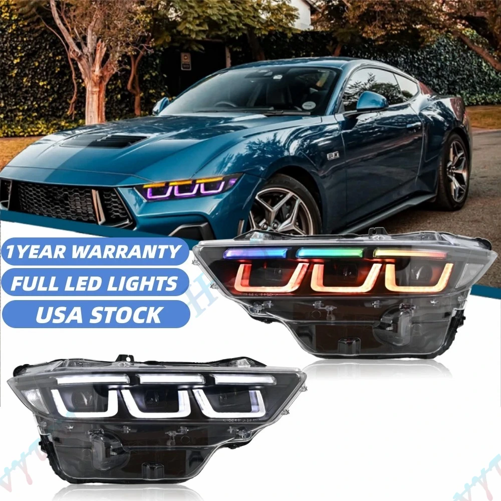 

Pair LED Headlights For 2024 2026 Ford Mustang S650 GT Coupe Headlamps Front Lights Amber Turn Signal DRL Head Lamp Assembly