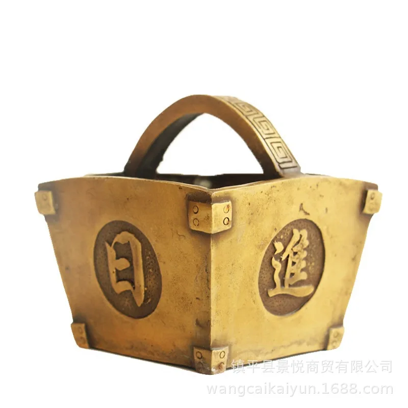 Brass and pure copper treasure bowl and rice jar ornaments, Feng Shui ornaments for attracting wealth, home decorations