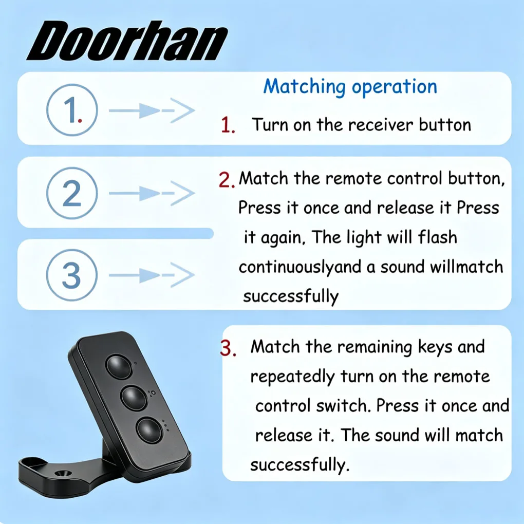 10pcs Doorhan Remote Controller - 3-button - 433.92 MHz wireless remote control transmitter, suitable for electric rolling shutt