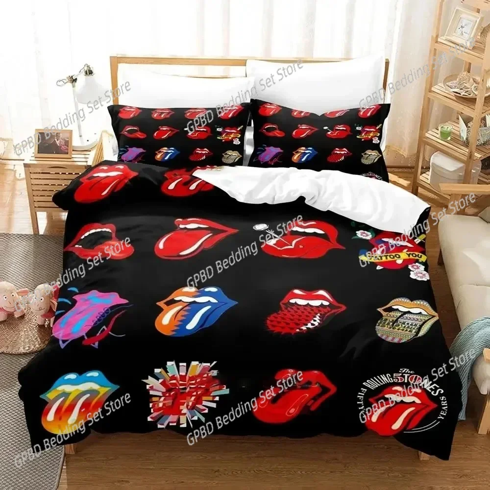 

3D Print Rolling Stones Logo Comfortable Duvet Quilt Cover Pillowcase Bedding Set Children Bedroom Decoration Home Textile