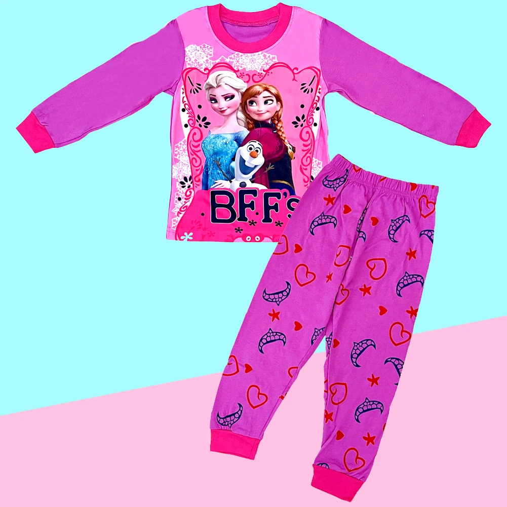 New Spring Autumn Children's Clothing Sets Anna Elsa Cartoon girl Sleepwear Clothes Kids Pajamas Set Baby Girls Cotton Pyjamas