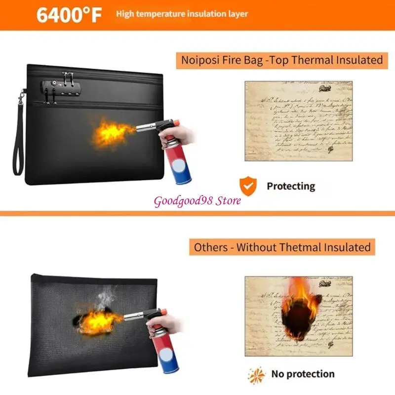 Nonflammable Document Bag 6400F Heat Security Impermeable for Important Records and Possessions 