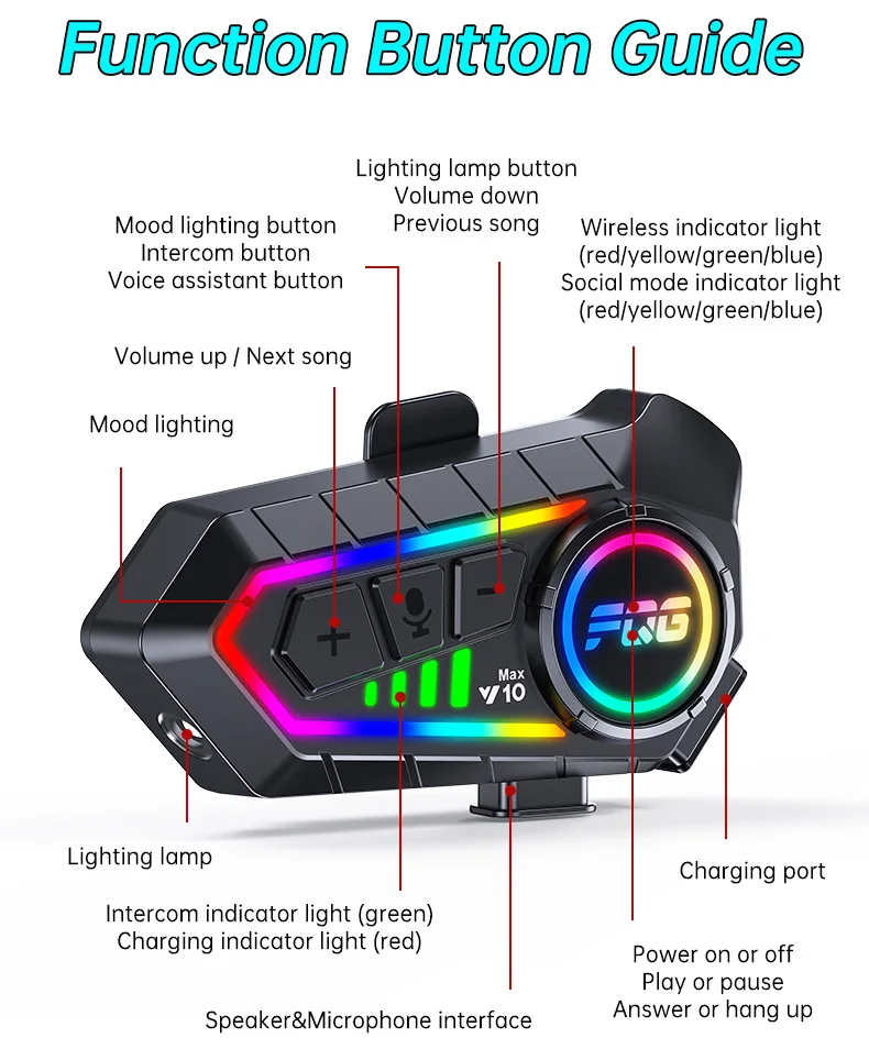 Y10 Max Motorradhelm Bluetooth 6.0 Intercom CVC+DSP Dual Intelligent Noise ReductionInter Comunicador – Detail 14