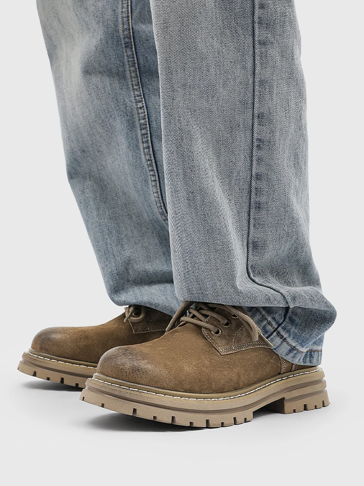 

Модные мужские ботинки с низким берцем, уличная спецодежда, кожаные ботинки в стиле ретро, повседневные удобные модные ботинки с большой головкой