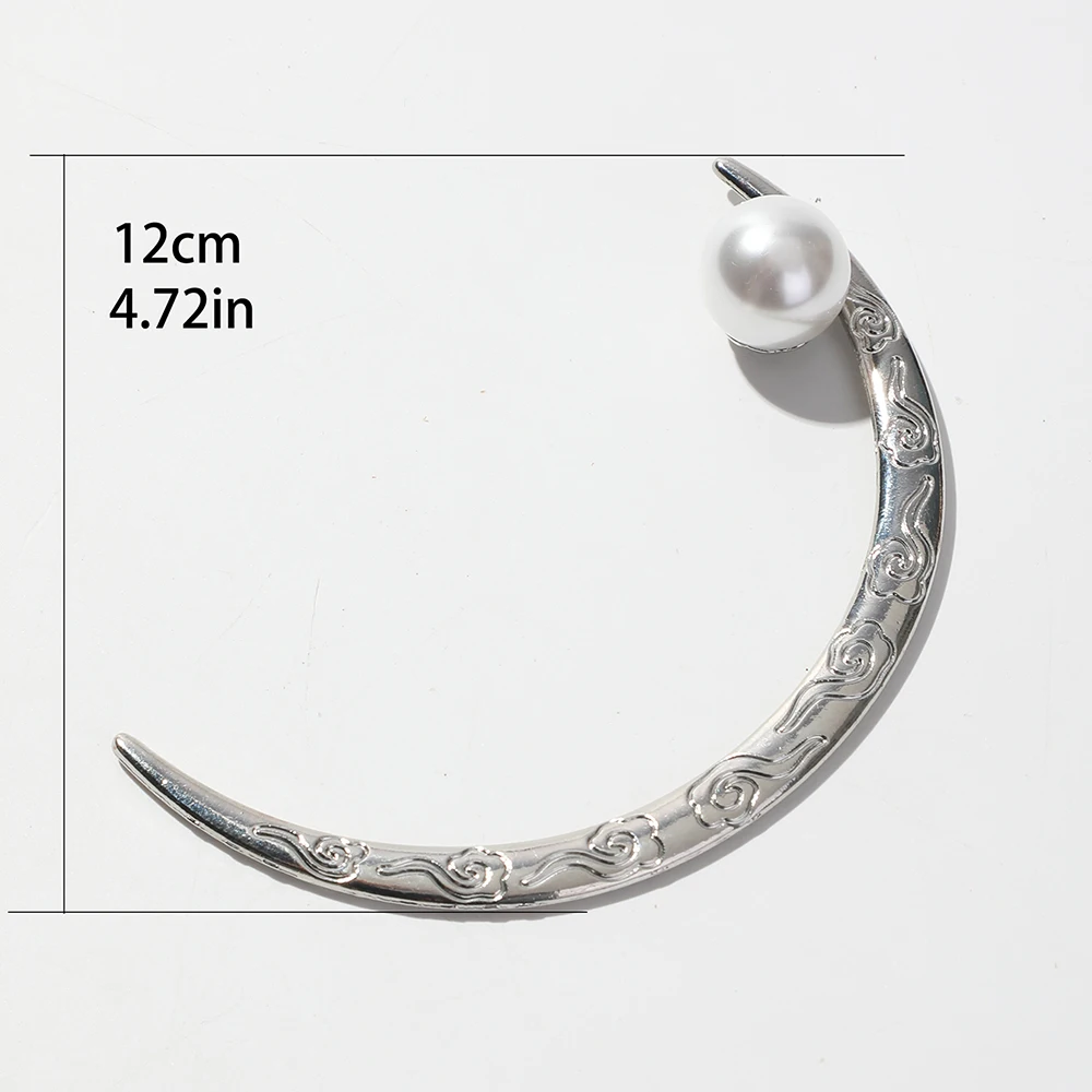 Crescent Moon Chinese Hair Stick Pin Hair Forks Metal Pearl Hair Clips for Women Holder Wedding Bride Hanfu Accessories Jewelry