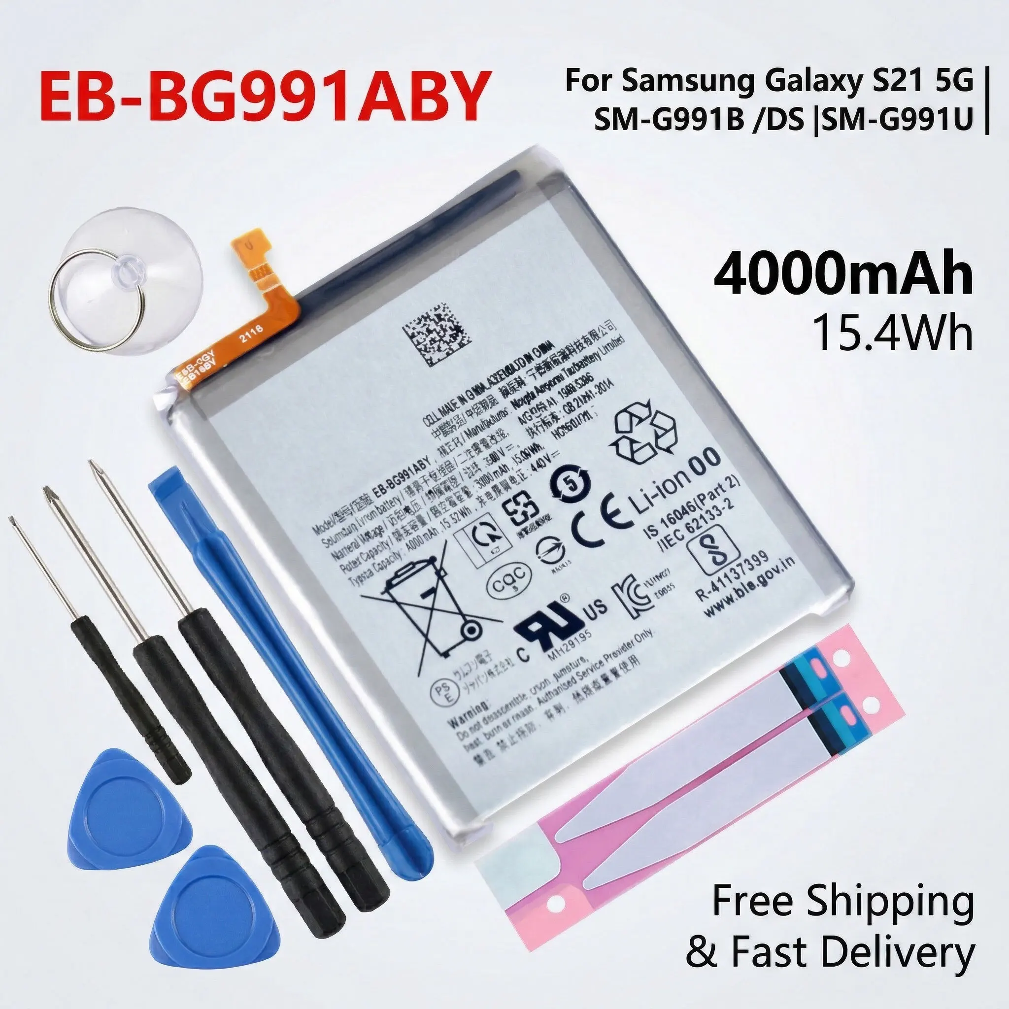 

4000mAh EB-BG991ABY Battery For Samsung Galaxy S21 5G G991B G991U Phone Replacement Battery With Repair Tools