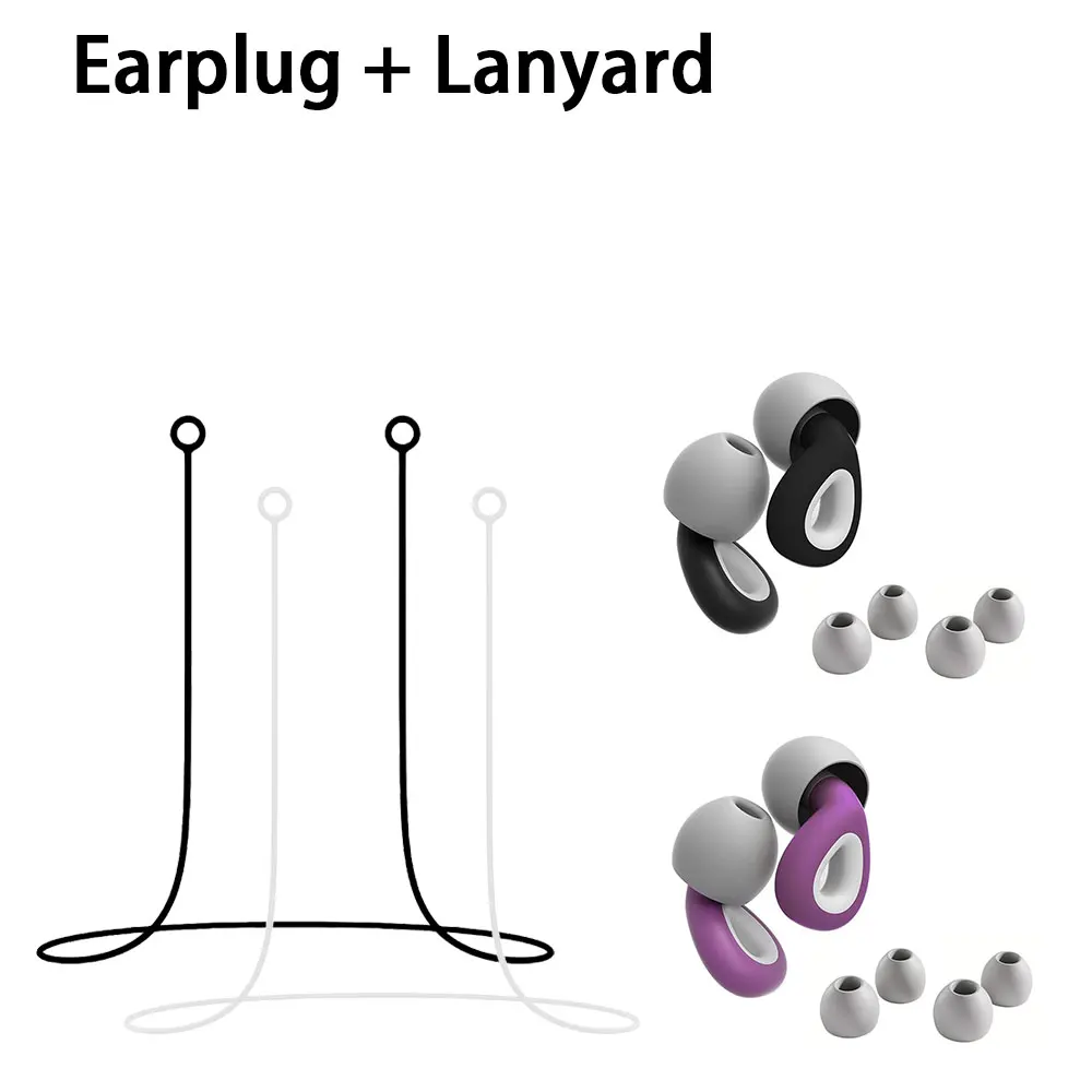 Comfortable Hearing Protection Earplugs Set with Silicone Anti-Drop Lanyards 2 Pairs of Earplug for Noise Reduction