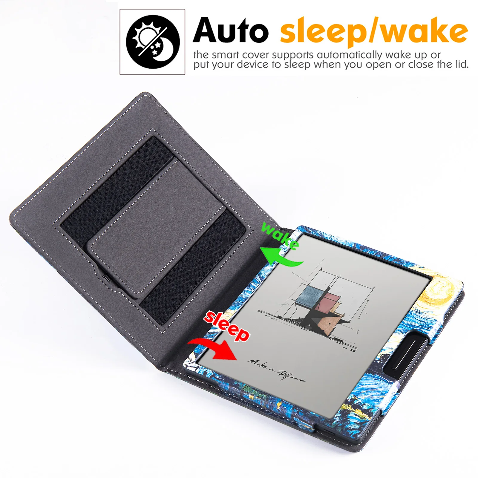 Etui na 7-calowy Boox Go 7 B/W i Go Color 7 (1/2 generacji, 2025/2024) |   Wbudowany stojak i pasek na rękę |   z funkcją Sleep/Wake |   Okładka ze skóry PU — zdjęcie produktu 2