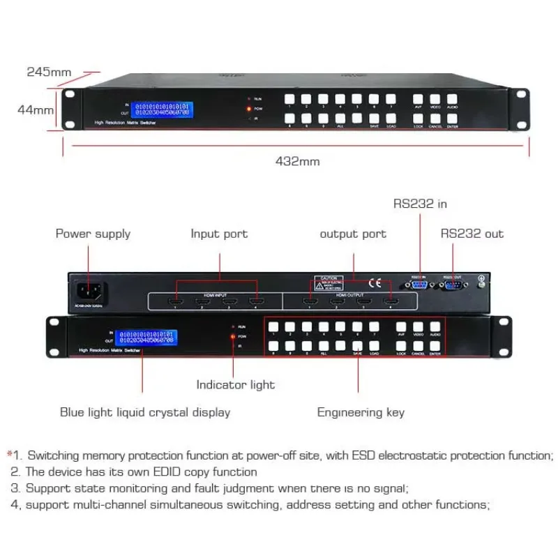 2026 8x8 matrix Switcher 3D Av matrix Video Switcher Supports Multiple Control Panel