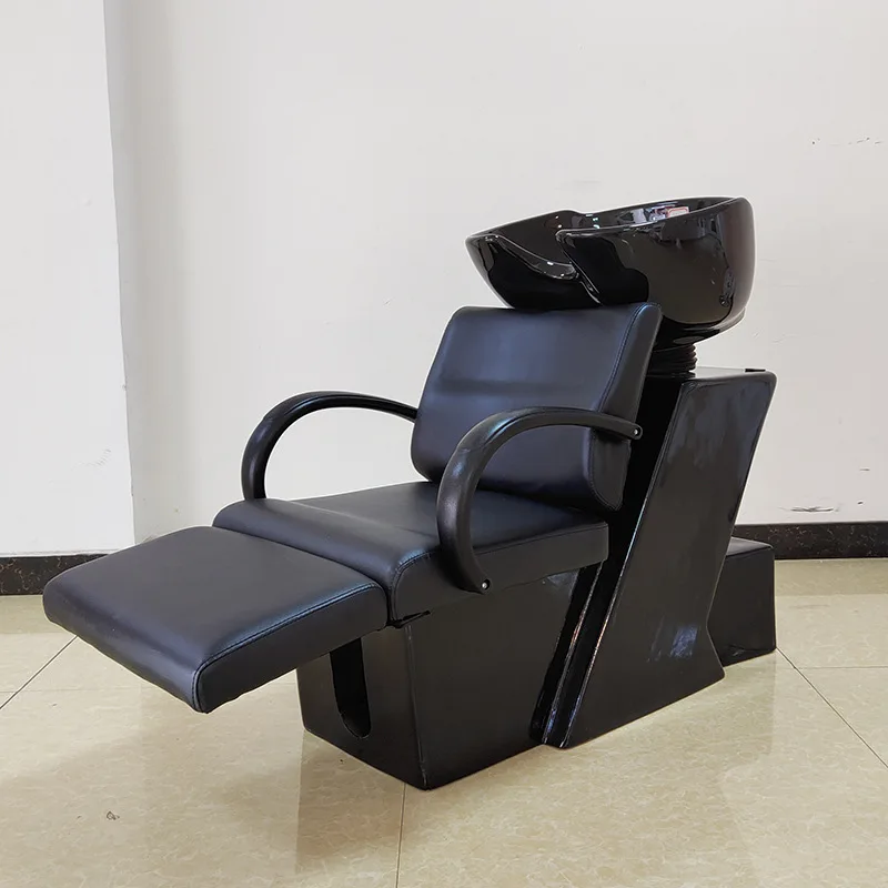 Black Shampoo Bed Special For Hair Salon Hair Parlor With Ceramic Deep Basin Beauty Salon Hair Washing Flushing Chair
