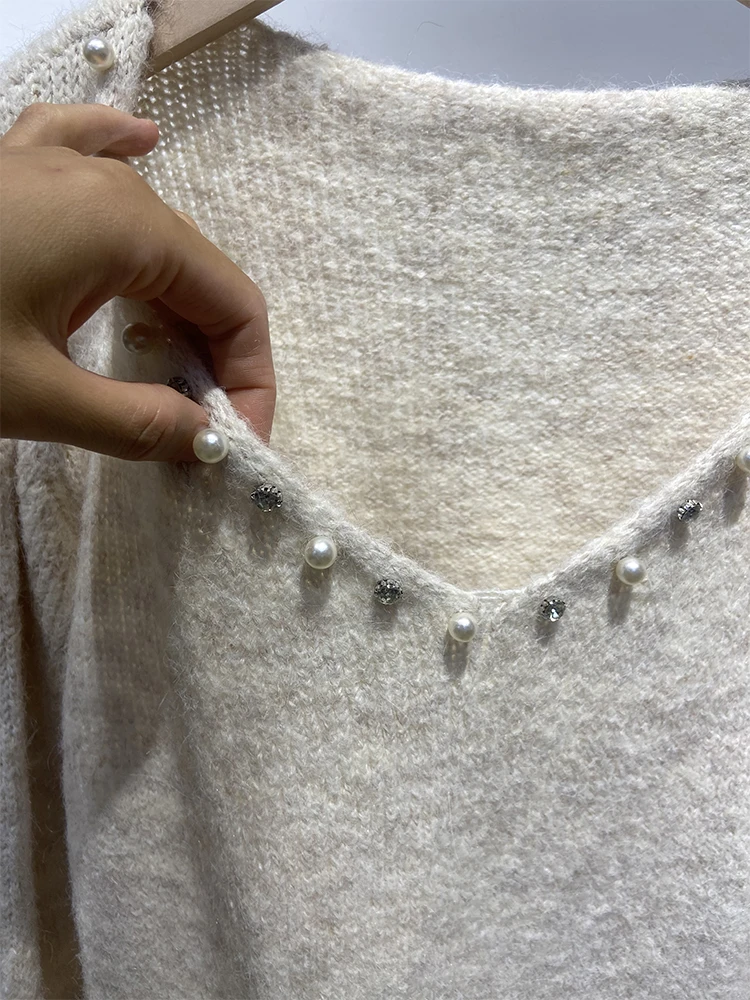 2025 가을 여성 비즈 장식 리얼 폭스 퍼 스웨터 리얼 퍼 봄 신상 니트 자켓