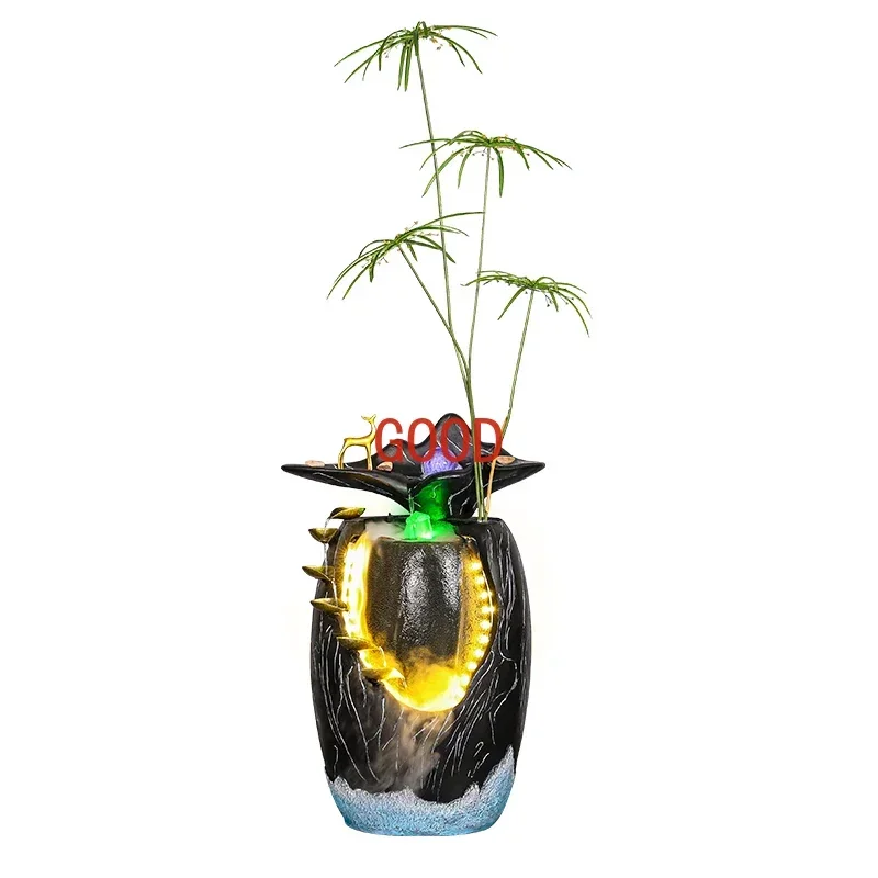 

Living room floor fountain flowing water makes money ornament light luxury high-end modern home