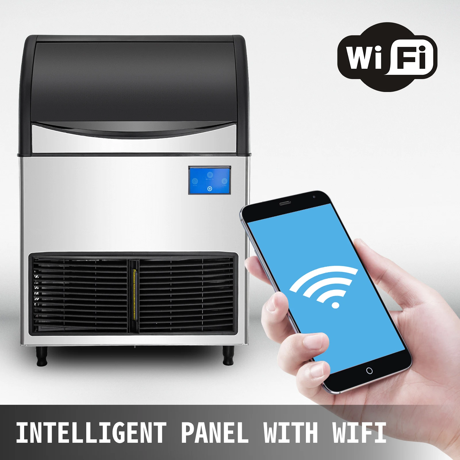 Gerador industrial de aço inoxidável autônomo do gelo do cubo com wifi máquina comercial 80kg 120kg 135kg/24h do fabricante de gelo de vevor