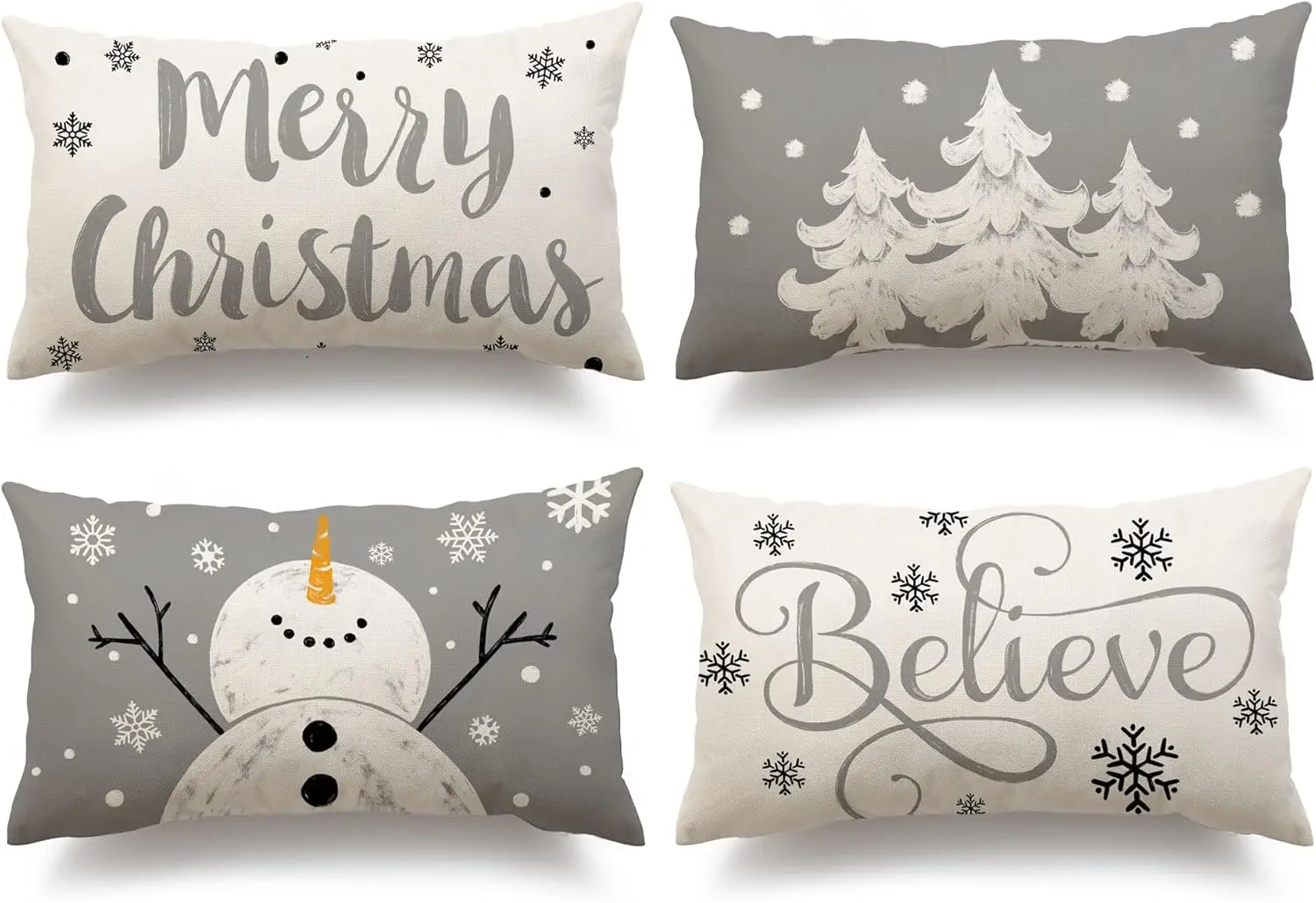 Gray Christmas PillowCovers Christmas Decorations Merry Christmas Tree Believe Snowflake Winter Holiday Decor Throw Cushion Case