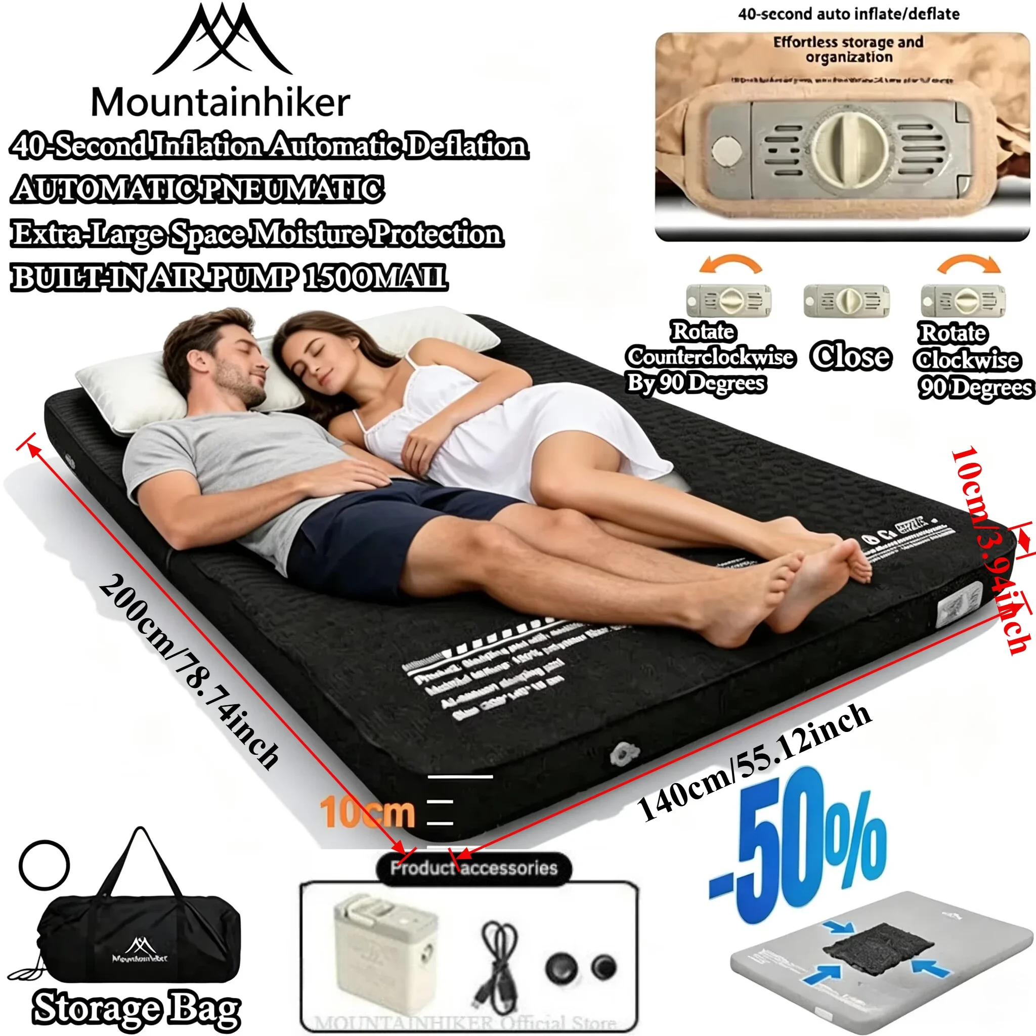MOUNTAINHIKER Outdoor Camping Air Pump Air Mattress Automatic Air Bed Portable Cheese Mat