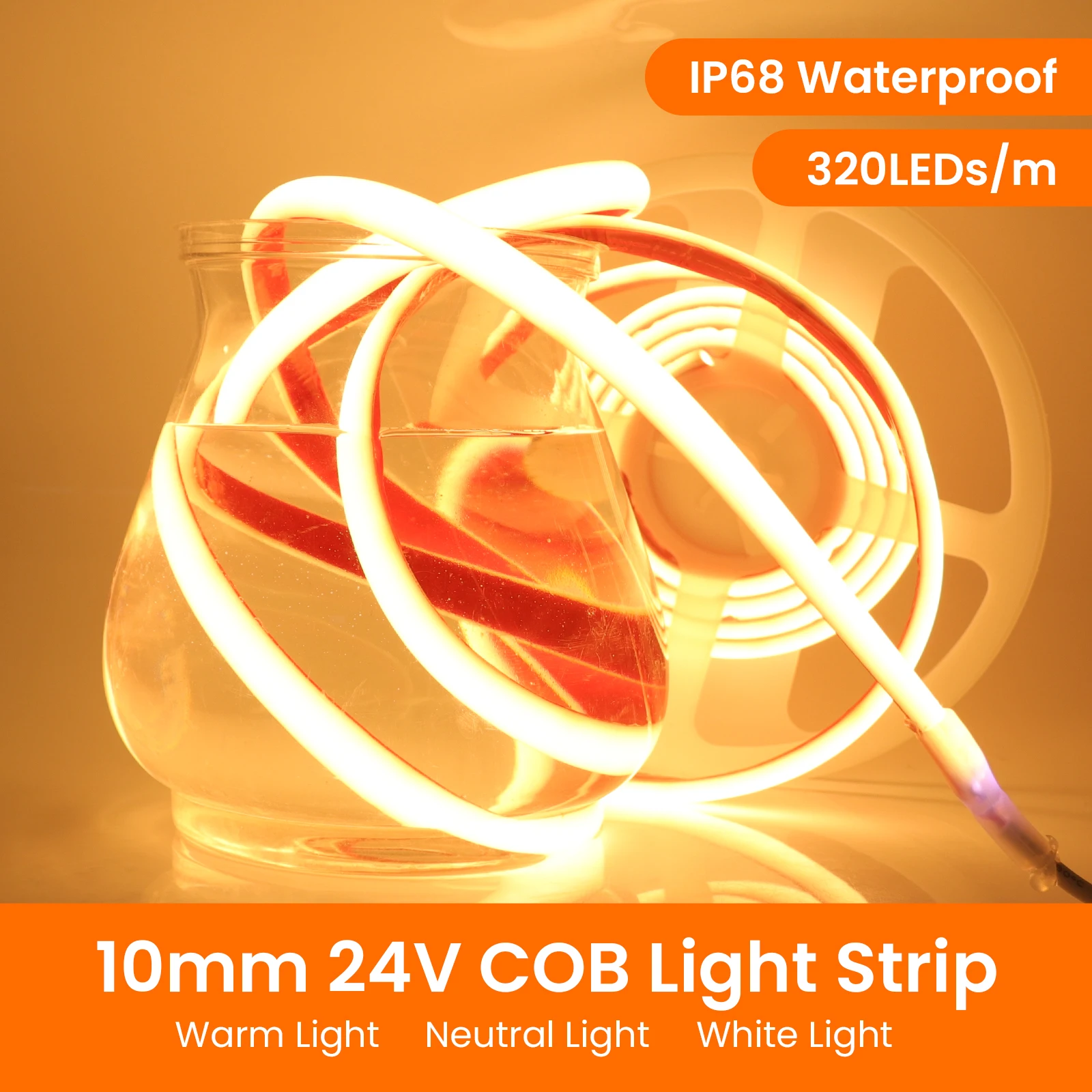 IP68 Wodoodporna taśma LED COB 12V 320LEDs/m Elastyczna taśma neonowa LED do oświetlenia liniowego o dużej gęstości basenu zewnętrznego